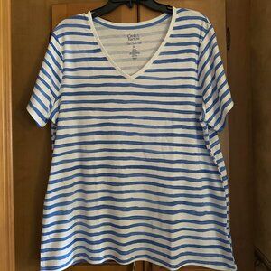 Croft & Barrow Blue Stripped Plus Size Women's Classic Tee- XXL
